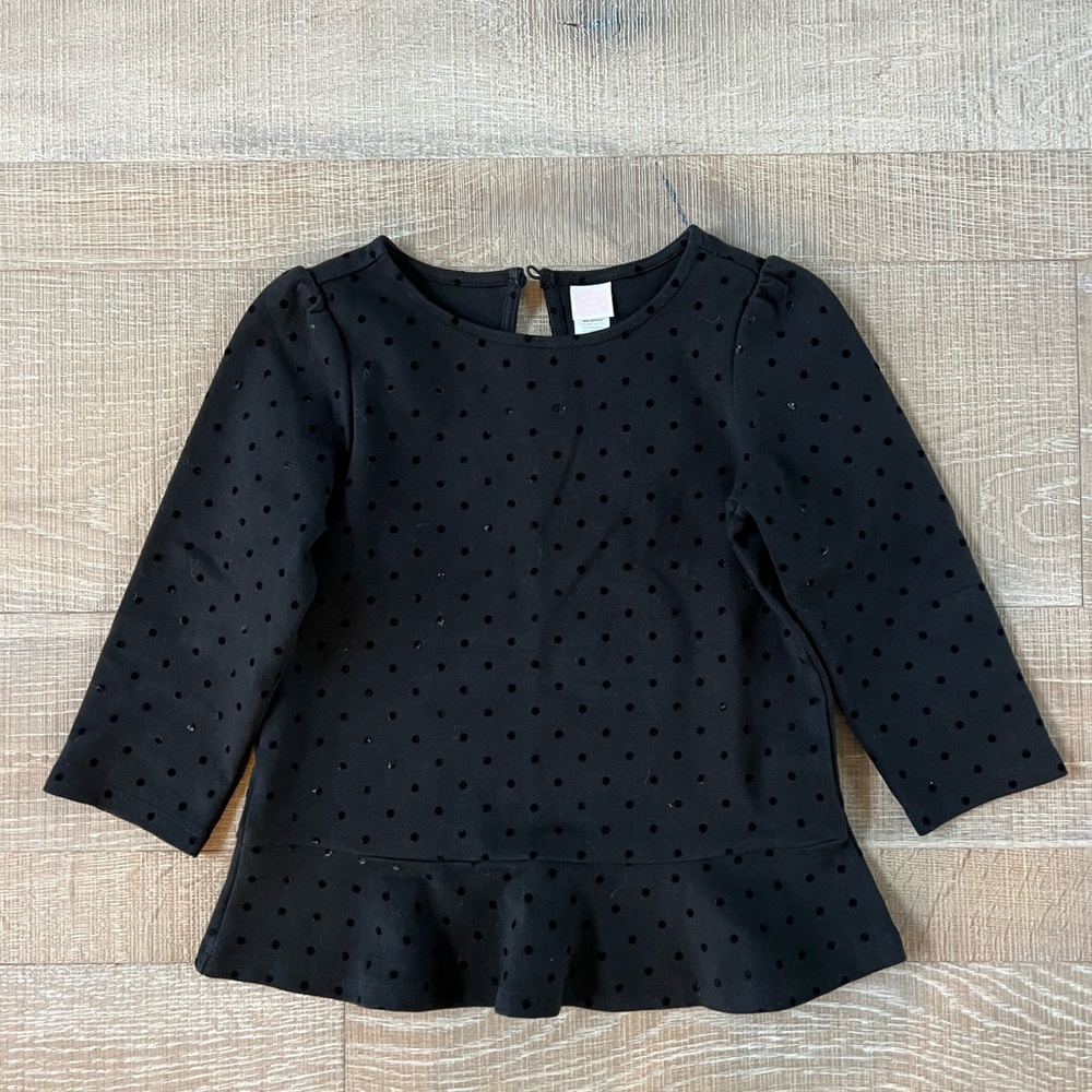 NWT Janie and Jack Black Polka Dot Blouse Size 8